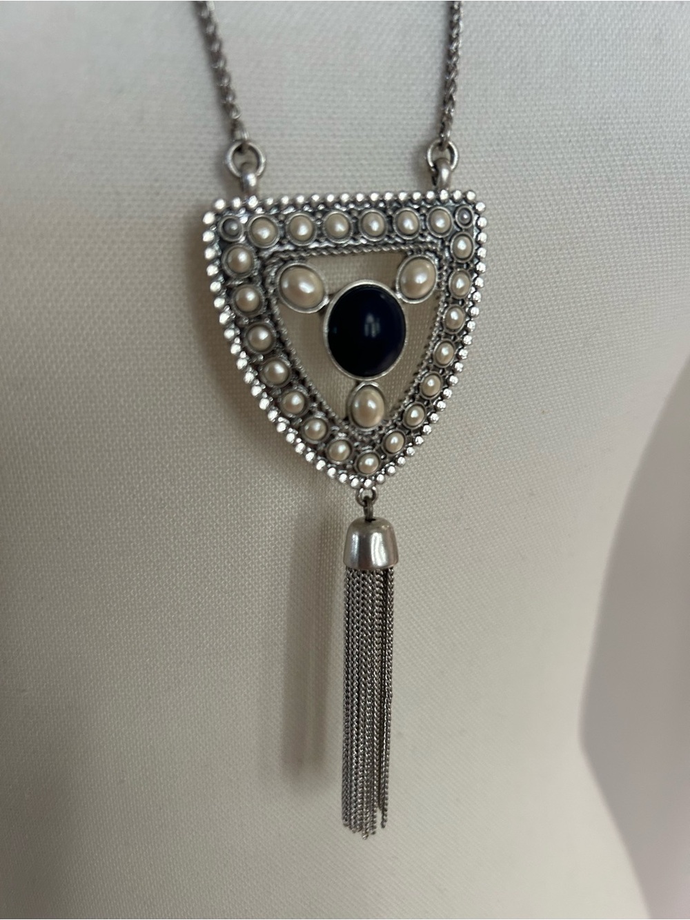 Lucky Silver Navy and Pearl Necklace - Picture 2 of 9